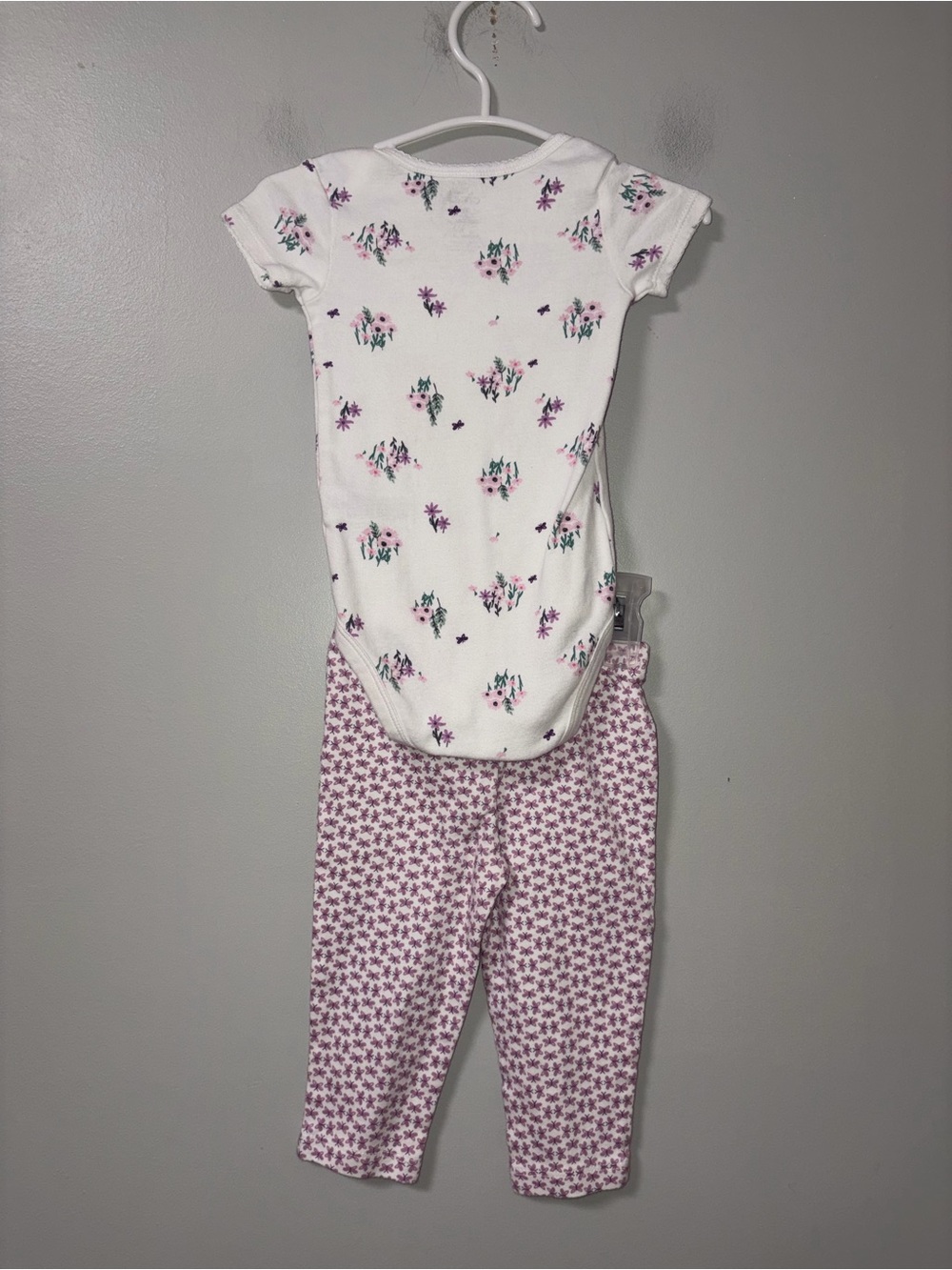 Child of Mine by Carters White & Purple Floral Butterflies Pants Set 6-9M - Picture 2 of 2